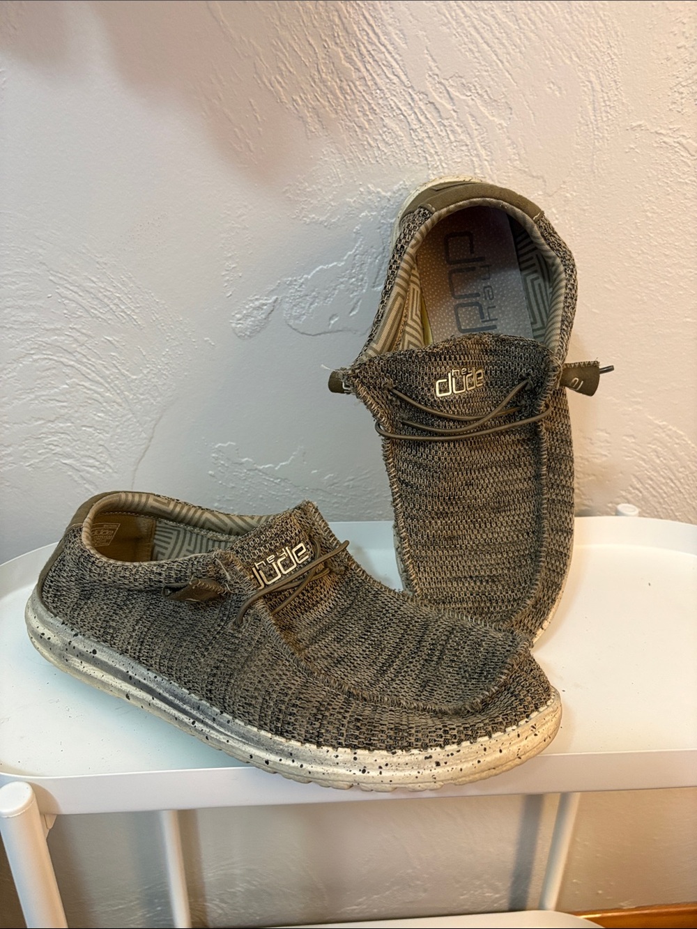 Hey Dude Olive/Tan Knit Slip-On Loafers